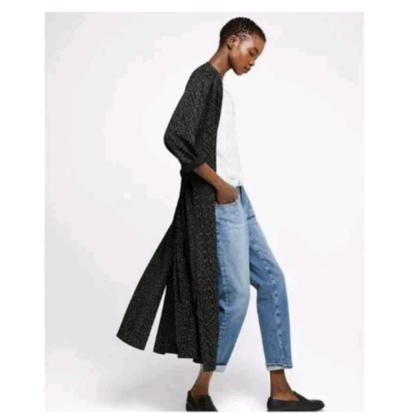 Eileen Fisher Black Morse Code Kimono Duster Women's PS "The Future Is Female" - Picture 2 of 10